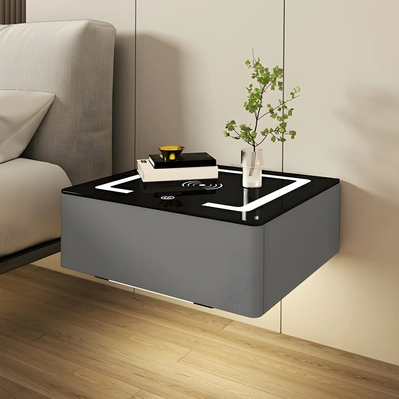 Modern Floating Stone Top Nightstand with Drawer Image - 3 | homeyfad
