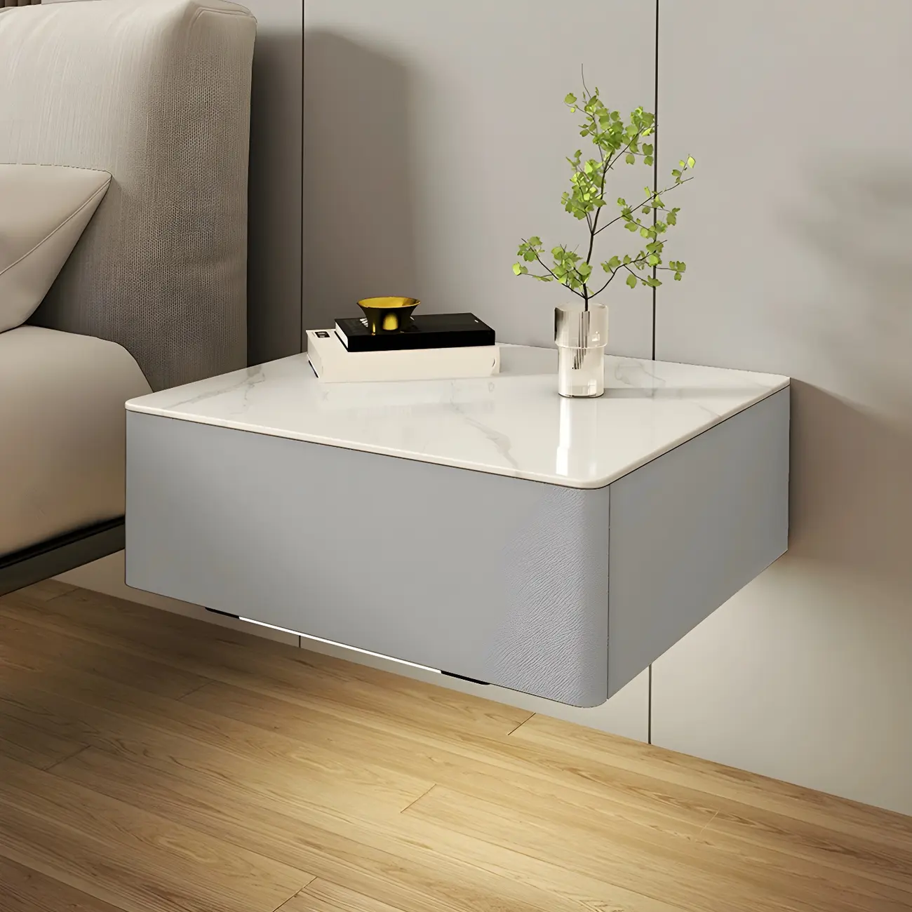 Modern Floating Stone Top Nightstand with Drawer Image - 6 | homeyfad