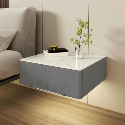 Modern Floating Stone Top Nightstand with Drawer Image - 7