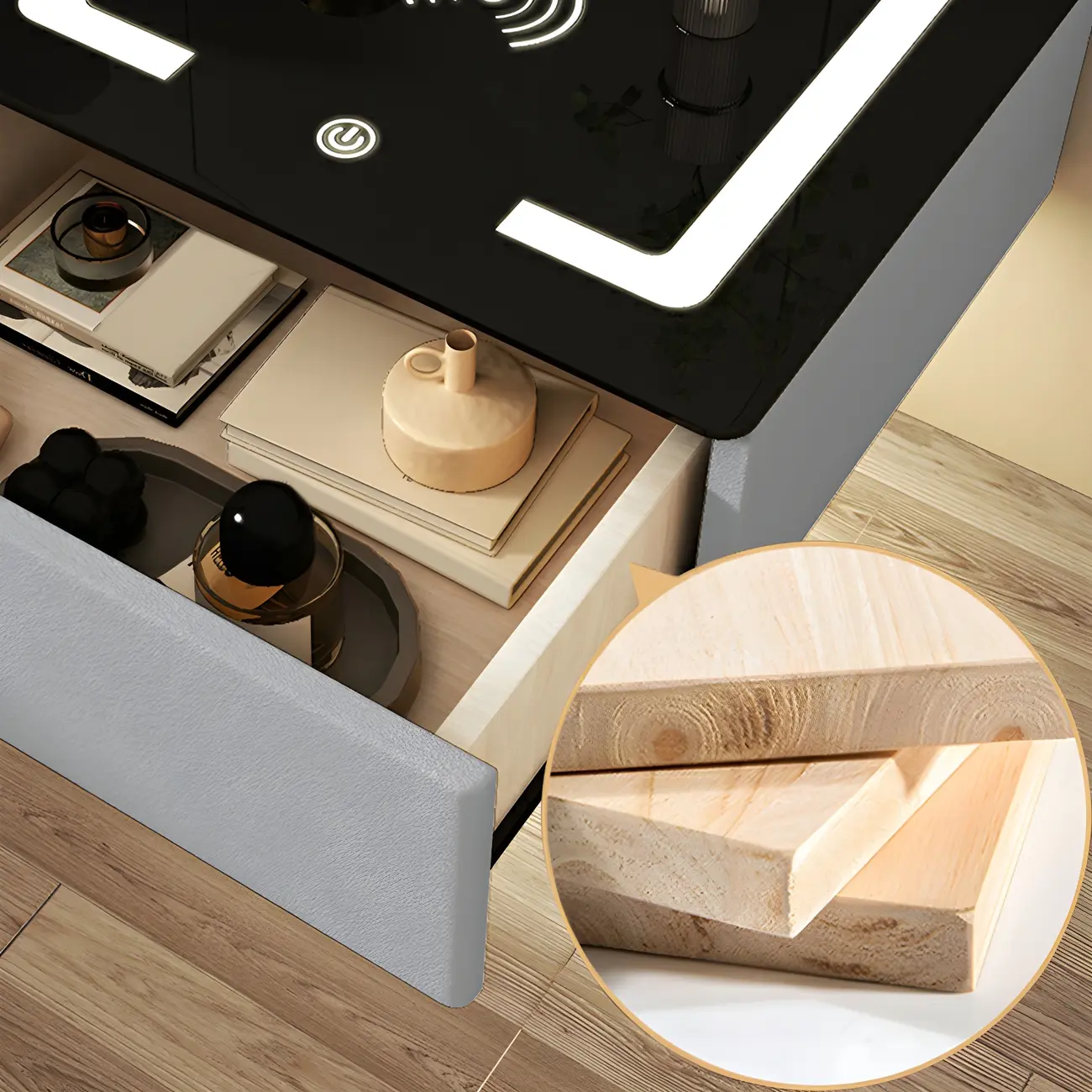 Modern Floating Stone Top Nightstand with Drawer Image - 13 | homeyfad