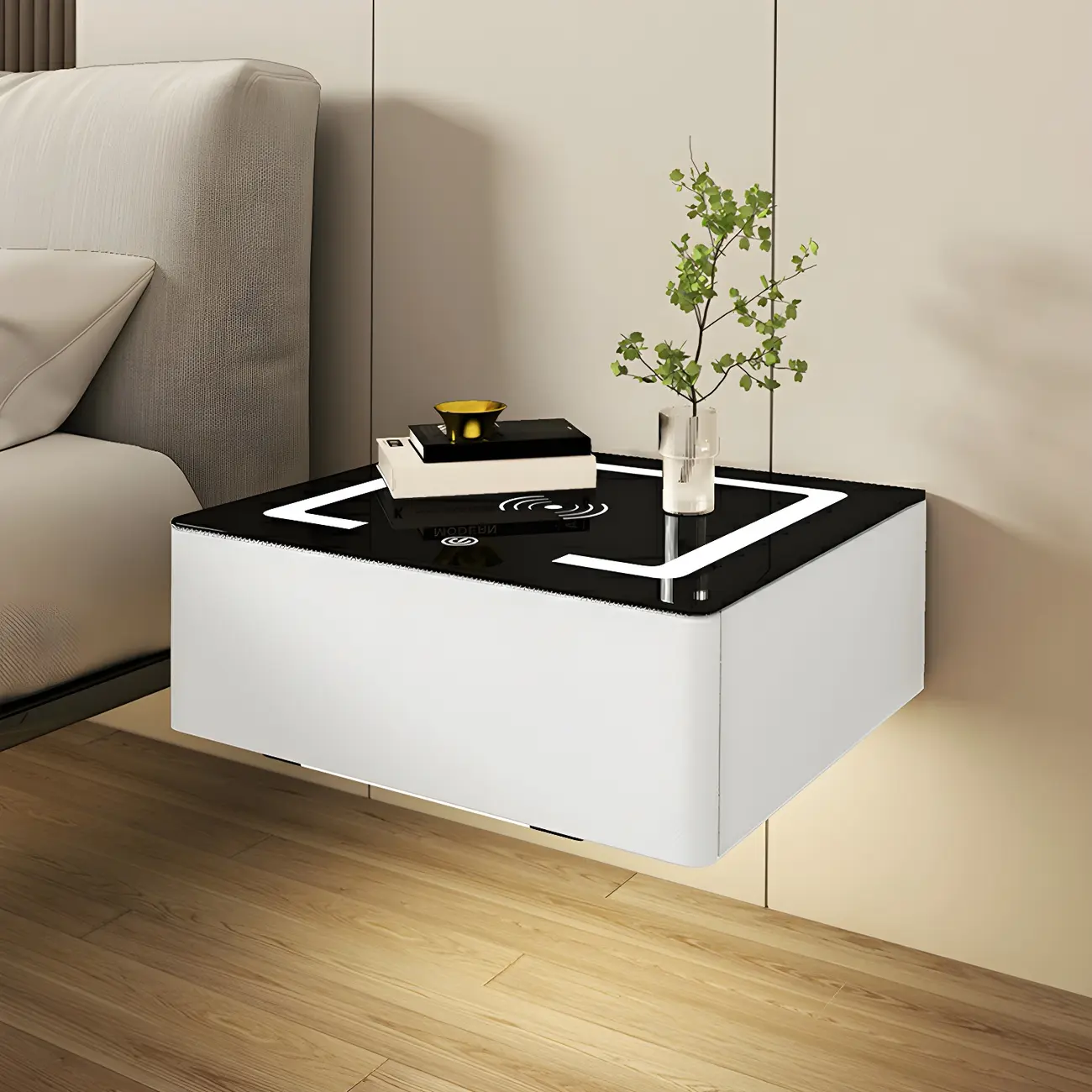 Modern Floating Stone Top Nightstand with Drawer Image - 14 | homeyfad