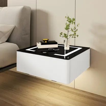 Modern Floating Stone Top Nightstand with Drawer Image - 14