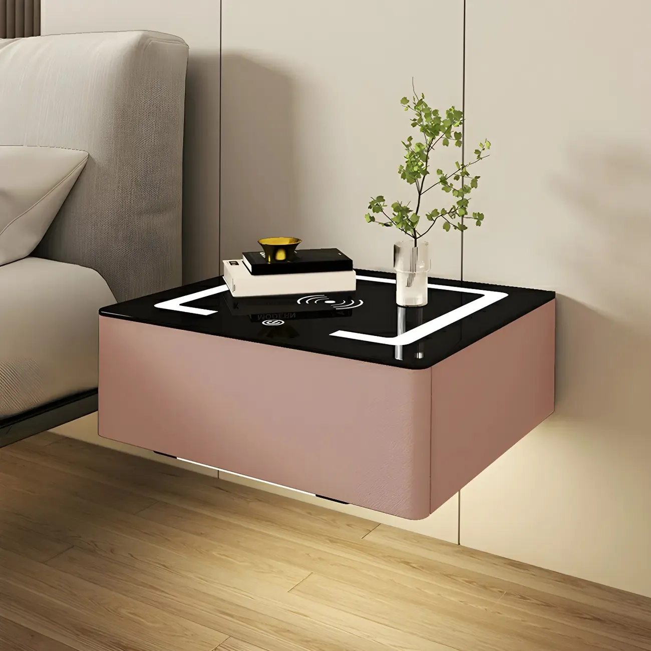 Modern Floating Stone Top Nightstand with Drawer Image - 18