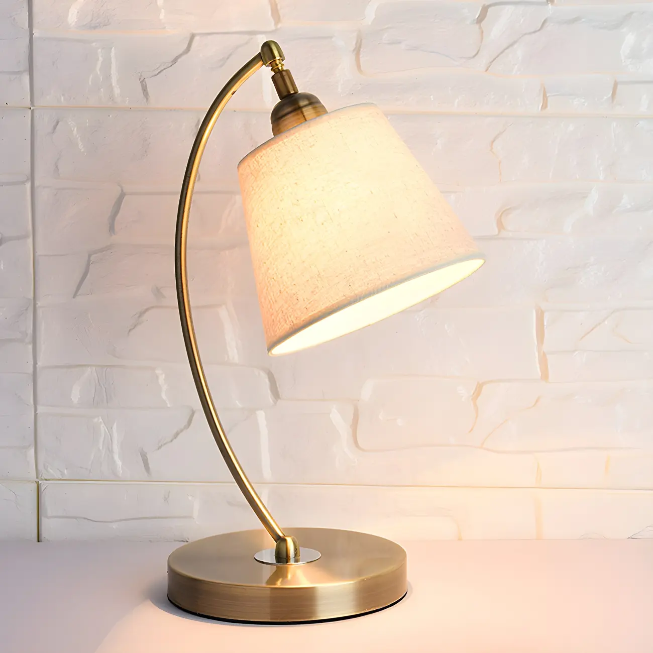 Plug In Bedside Bronze Barrel LED Table Lamp Fabric Shade Image - 7 | homeyfad