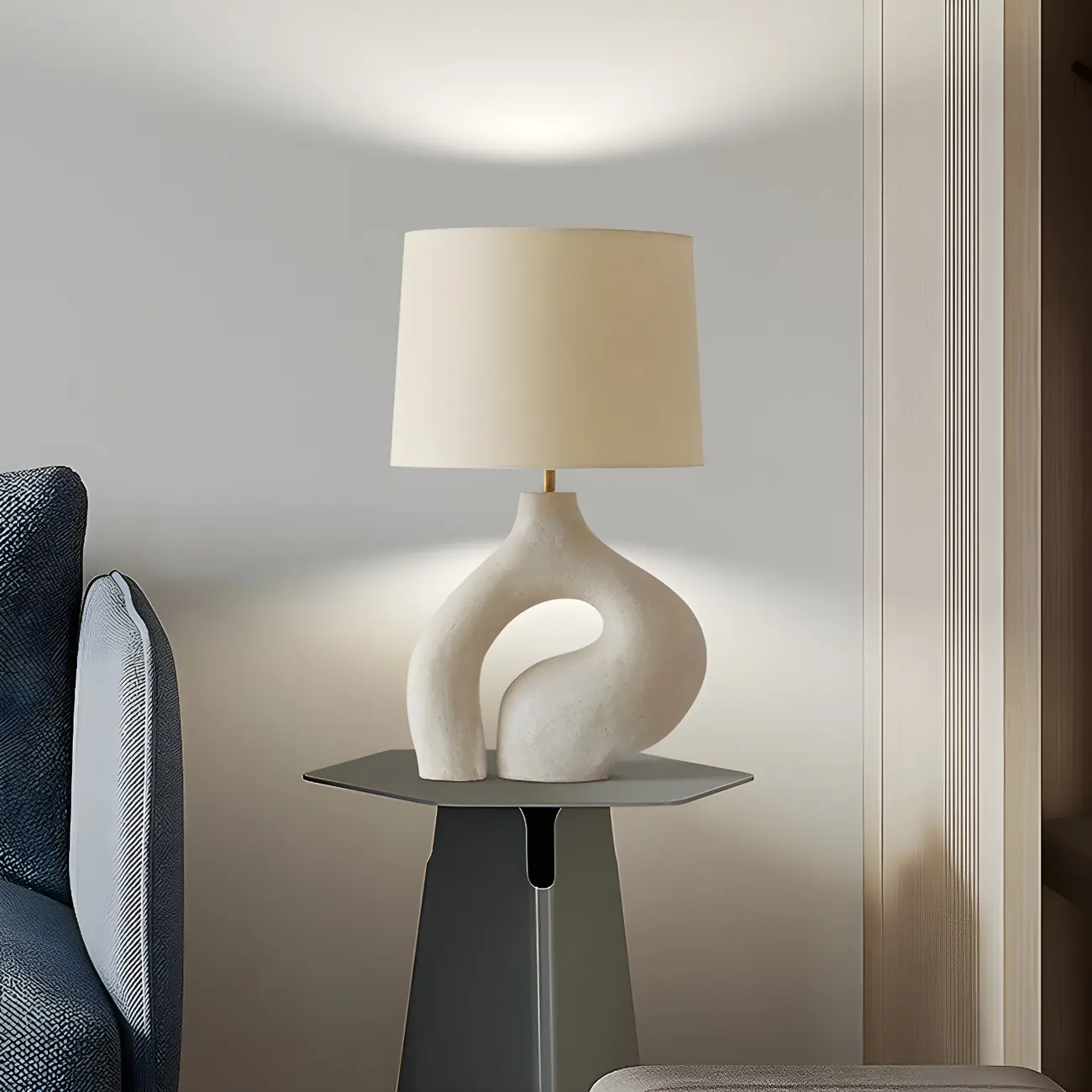 Geometric Dimmable White Resin Table Lamp for Bedroom Image - 2 | homeyfad