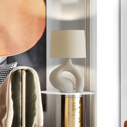 Geometric Dimmable White Resin Table Lamp for Bedroom Image - 4