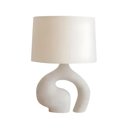 Geometric Dimmable White Resin Table Lamp for Bedroom Image - 6