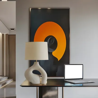 Geometric Dimmable White Resin Table Lamp for Bedroom Image - 10