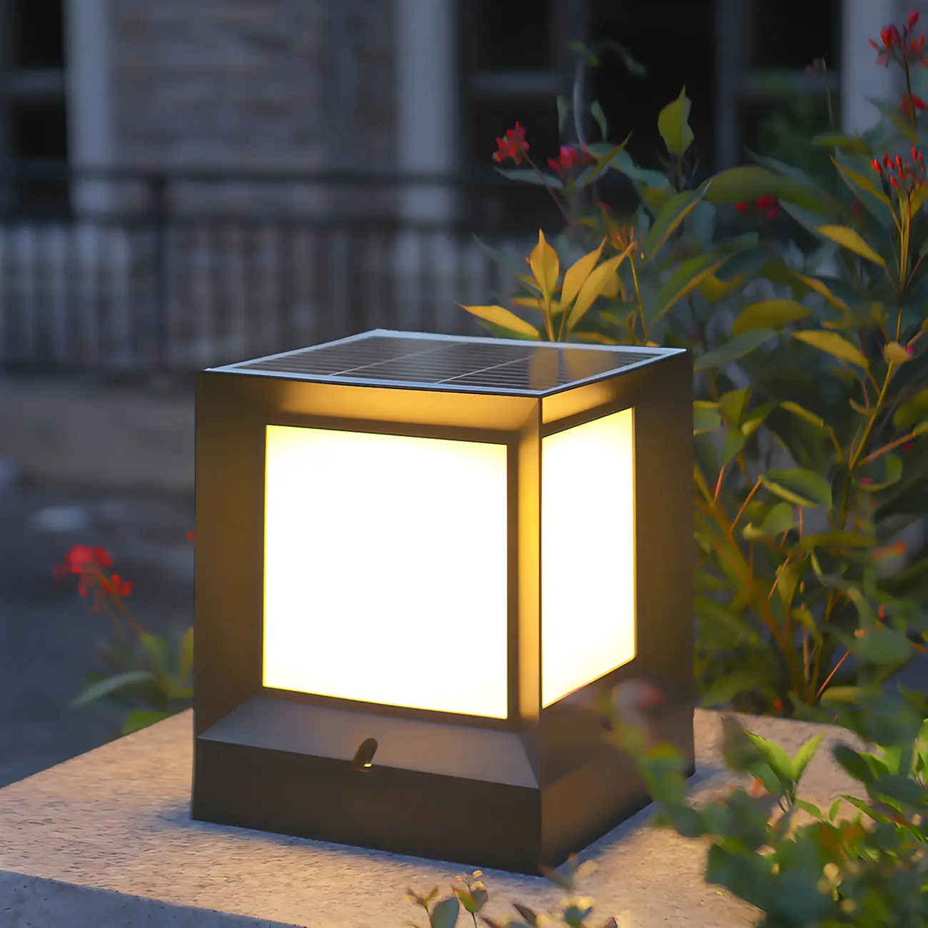  Waterproof Solar Black Metal Cube  Post Cap Light Image - 1 | homeyfad