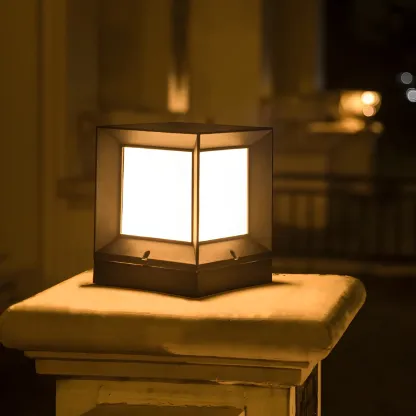  Waterproof Solar Black Metal Cube  Post Cap Light Image - 3
