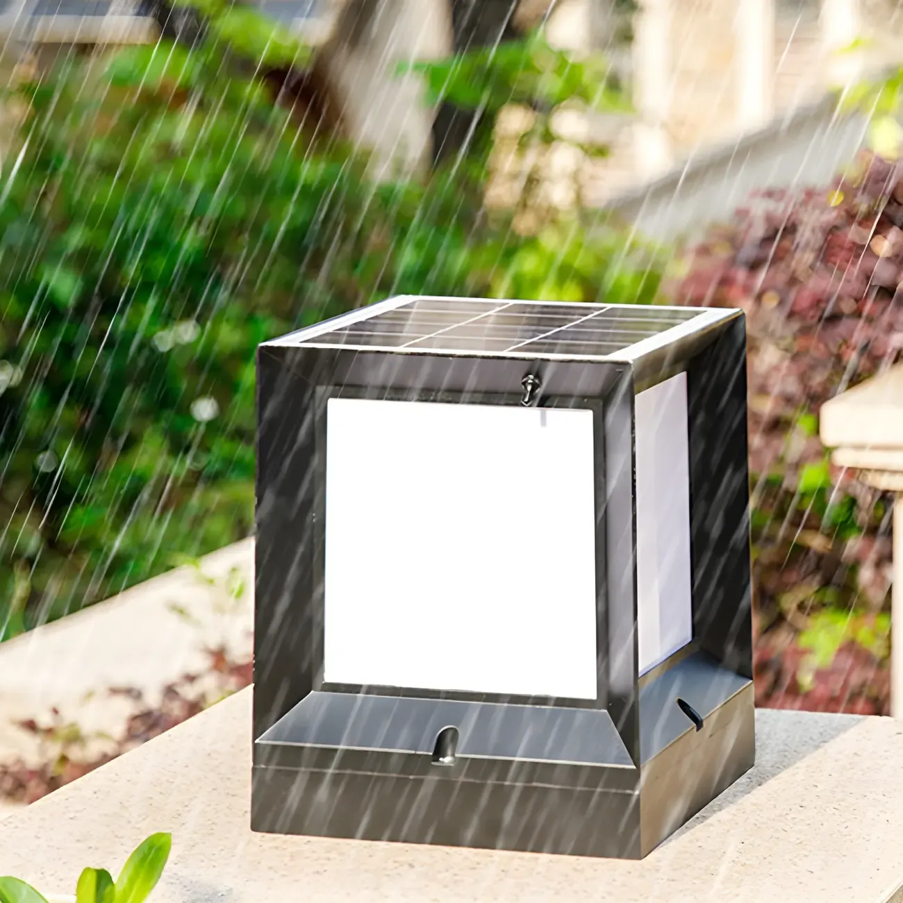 Waterproof Solar Black Metal Cube Post Cap Light Image - 6