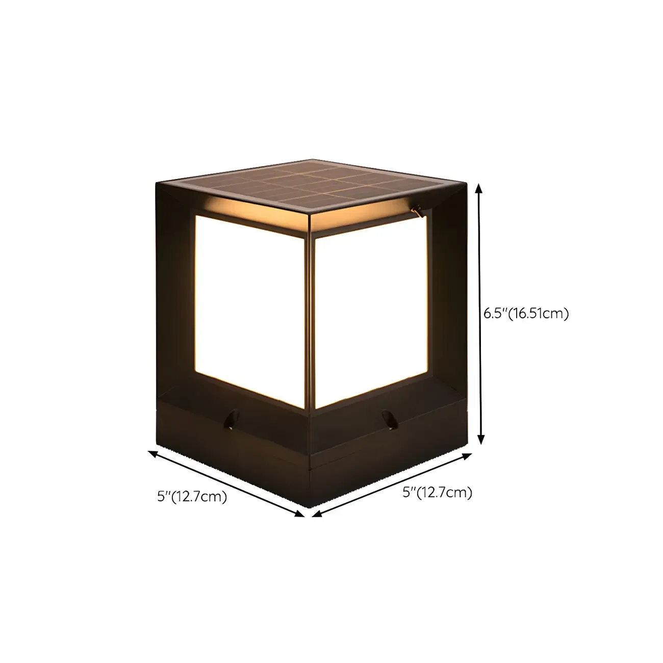Waterproof Solar Black Metal Cube Post Cap Light #size