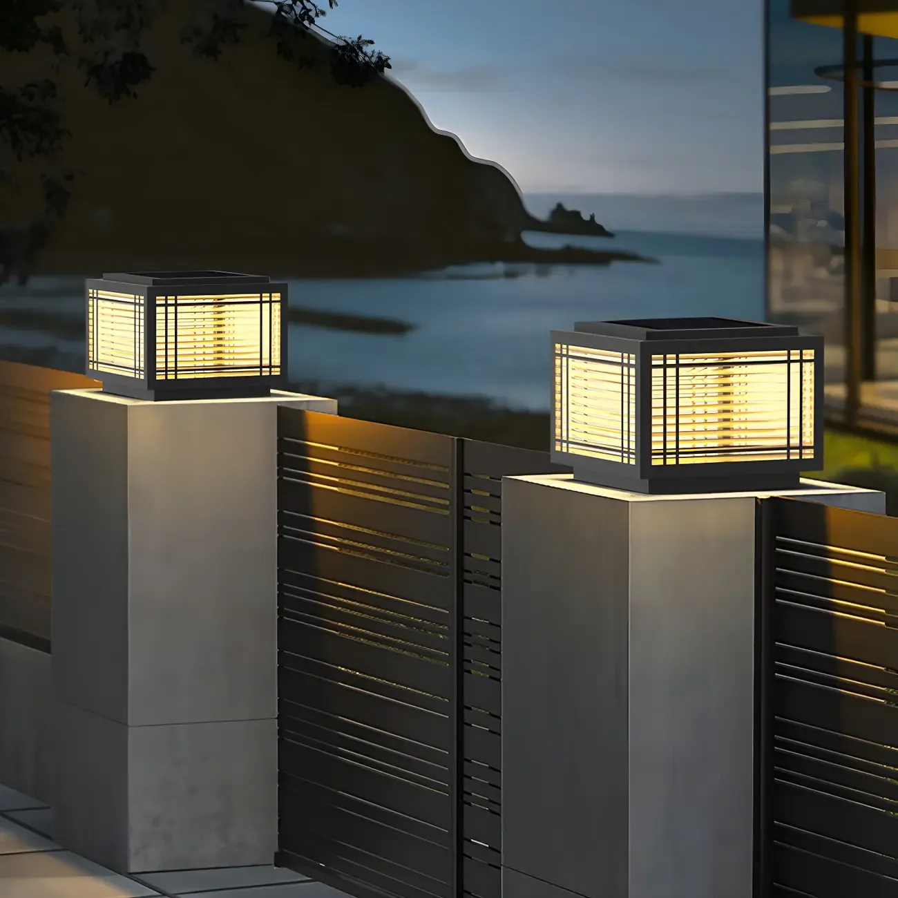 Solar Black Metal Glass Geometric Post Cap Light Image - 1
