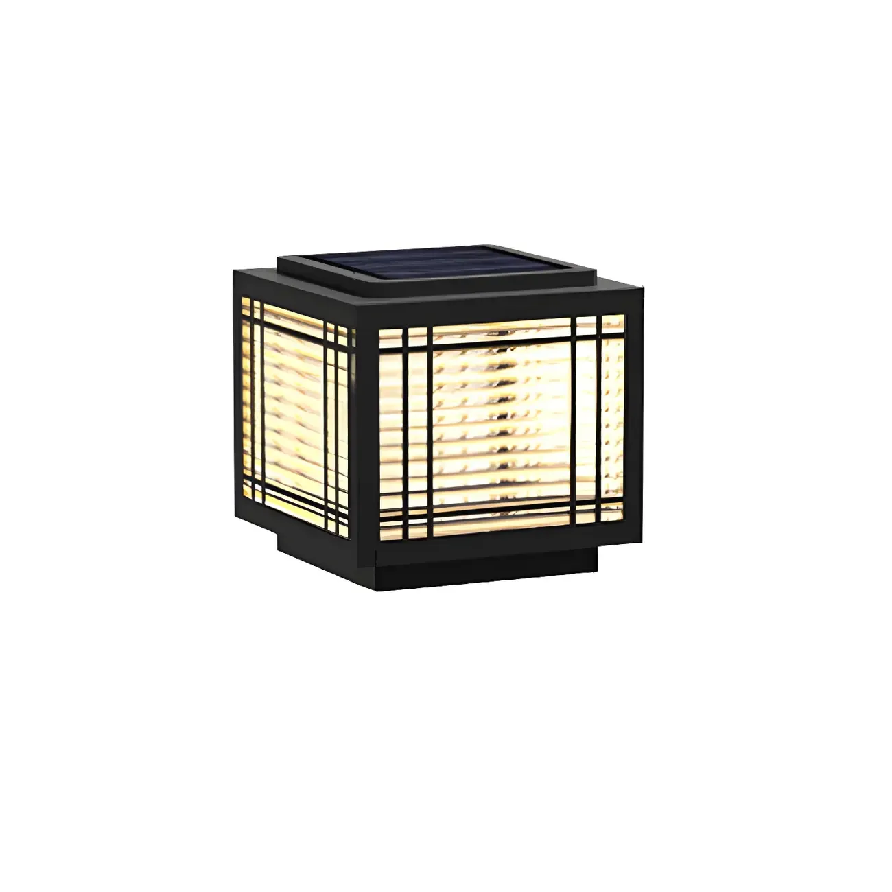 Solar Black Metal Glass Geometric Post Cap Light Image - 7