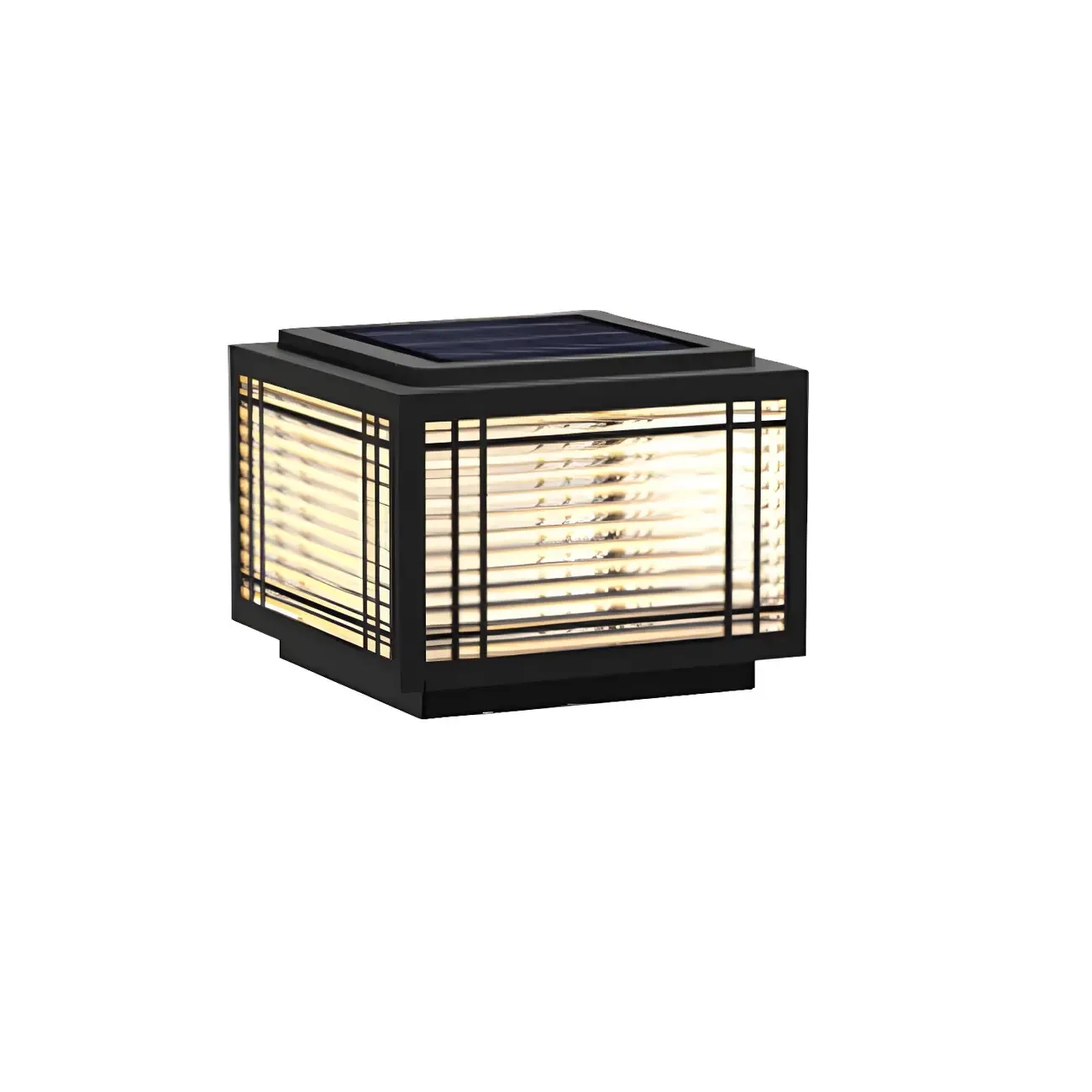 Solar Black Metal Glass Geometric Post Cap Light Image - 8