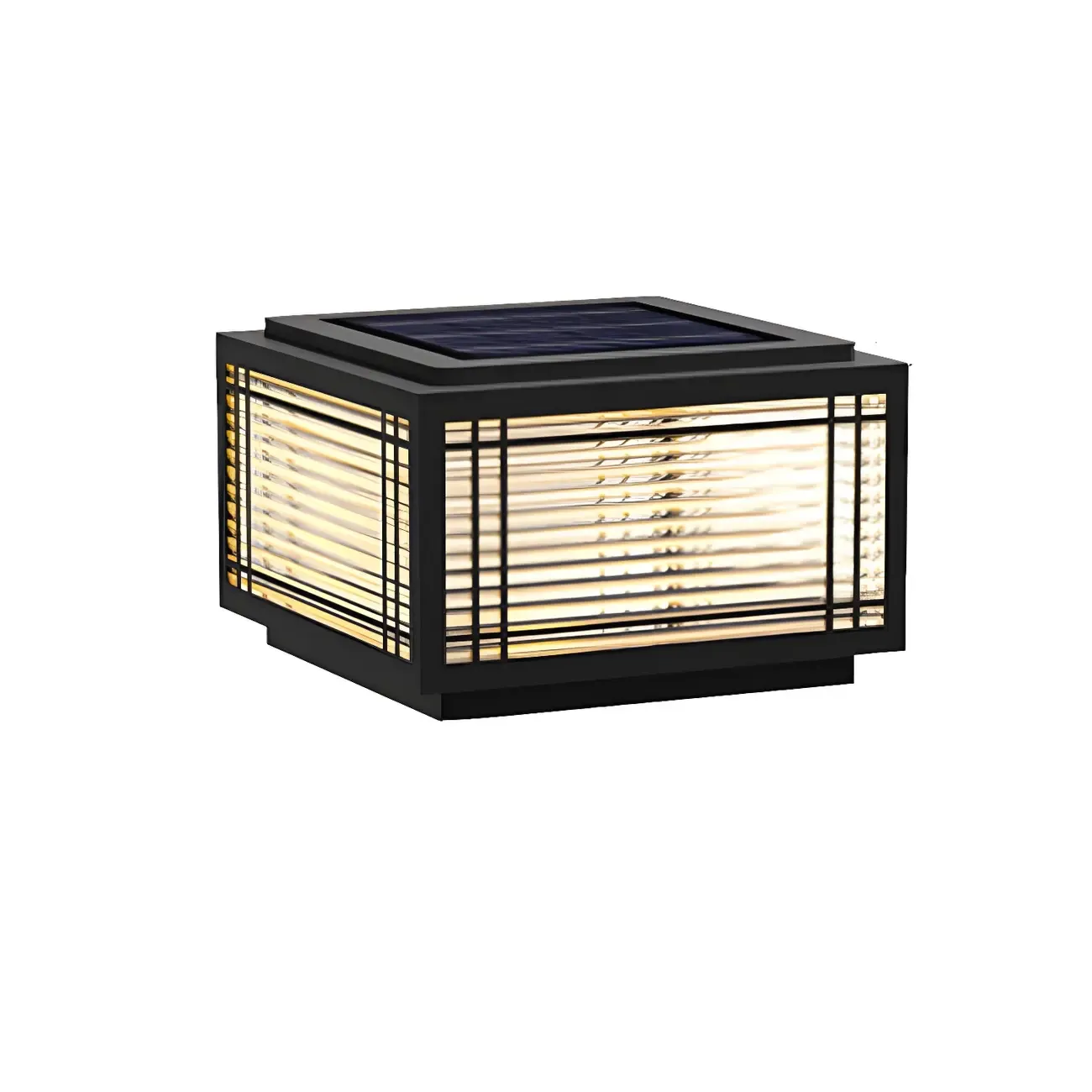 Solar Black Metal Glass Geometric Post Cap Light Image - 9
