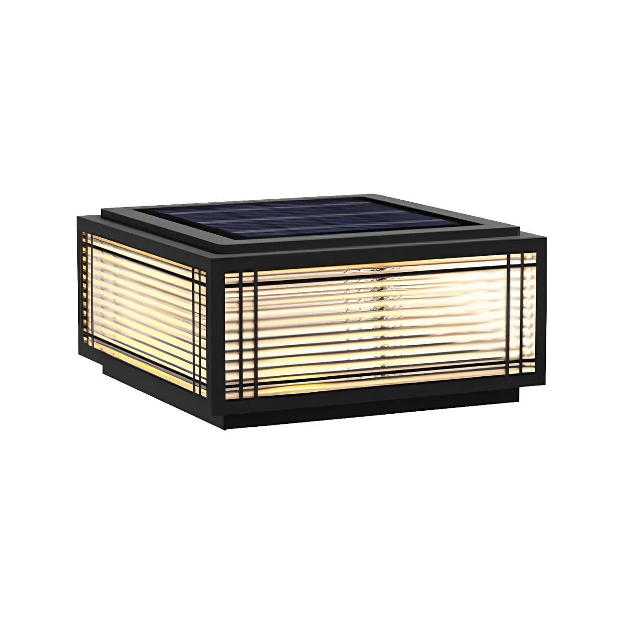 Solar Black Metal Glass Geometric Post Cap Light Image - 10 | homeyfad