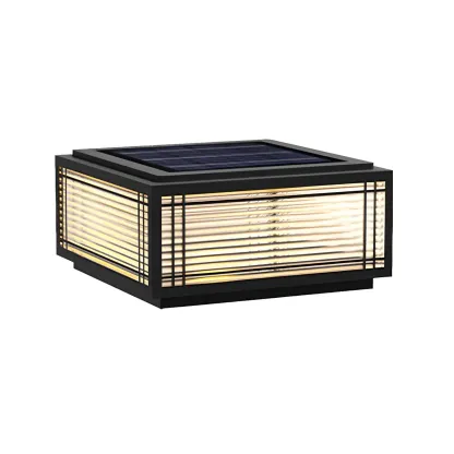 Solar Black Metal Glass Geometric Post Cap Light Image - 10