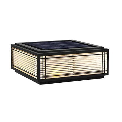 Solar Black Metal Glass Geometric Post Cap Light Image - 11