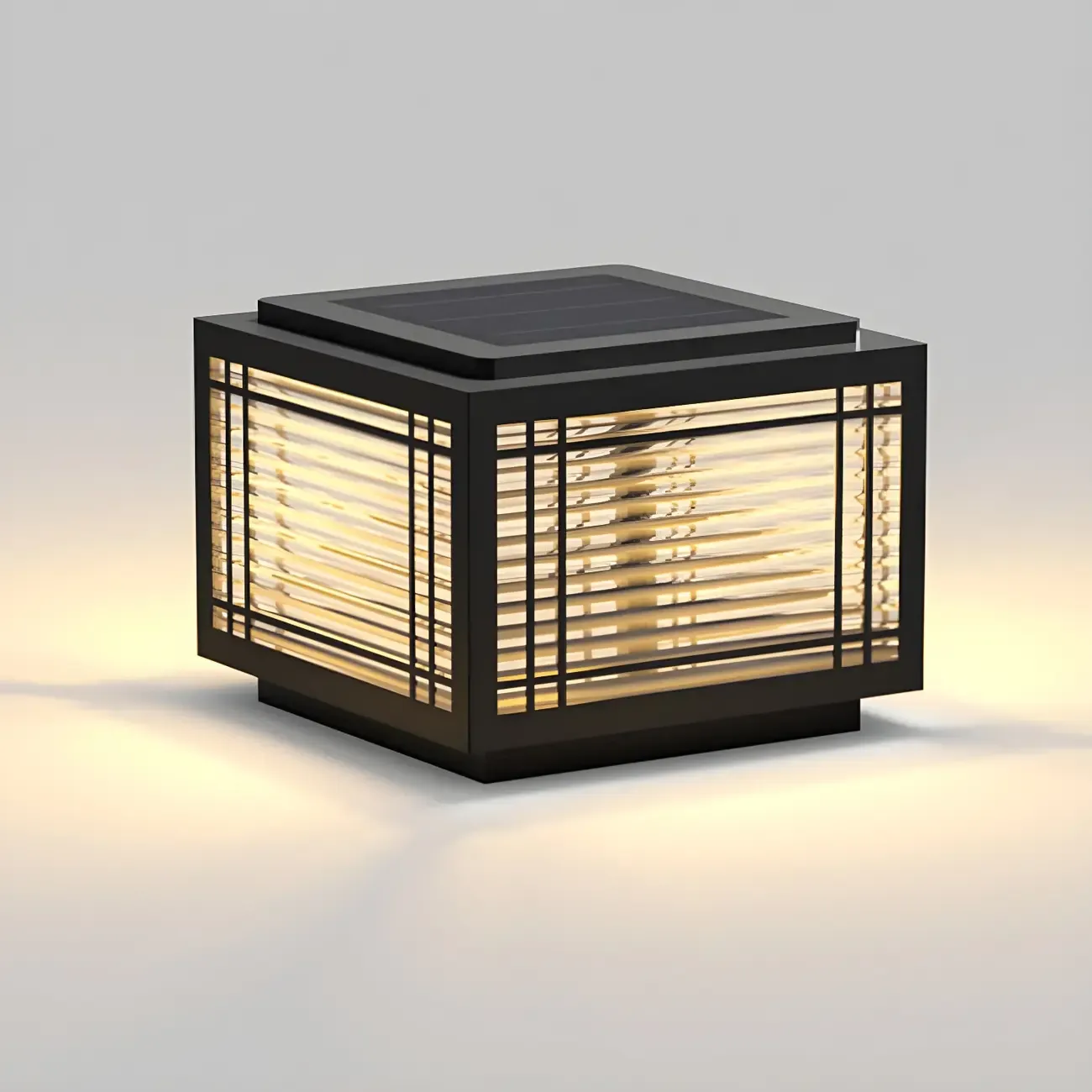 Solar Black Metal Glass Geometric Post Cap Light Image - 12