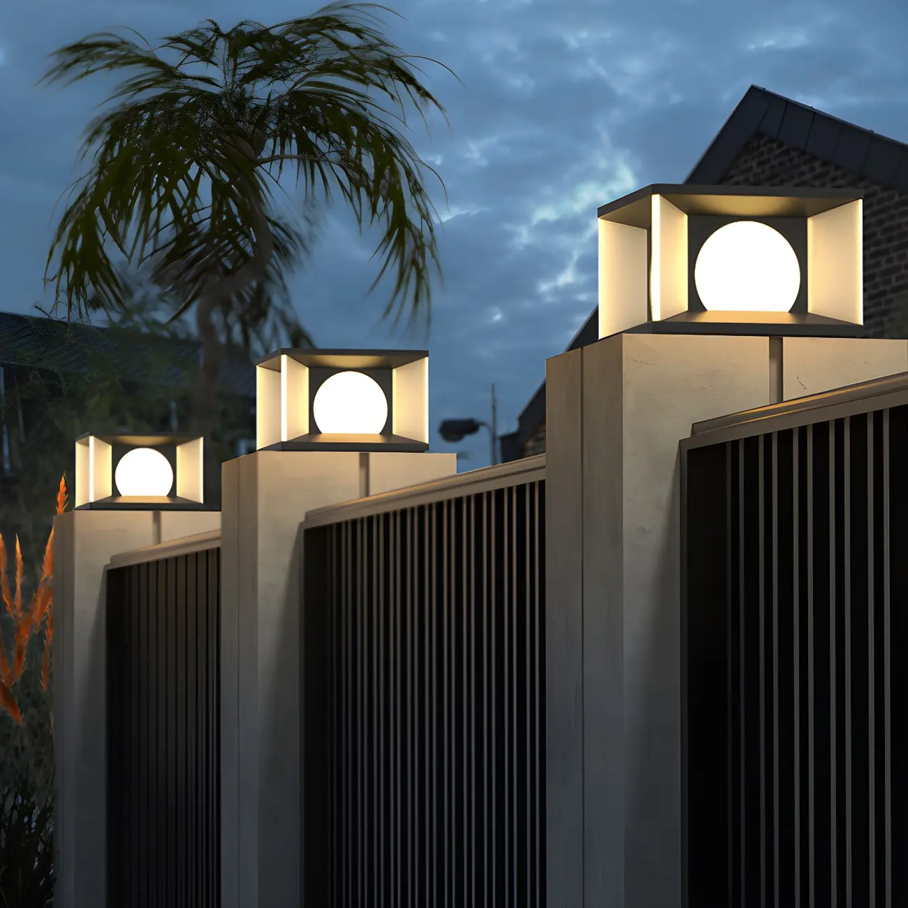 Warm Light Black Cube Solar LED Outdoor Post Lights | homeyfad