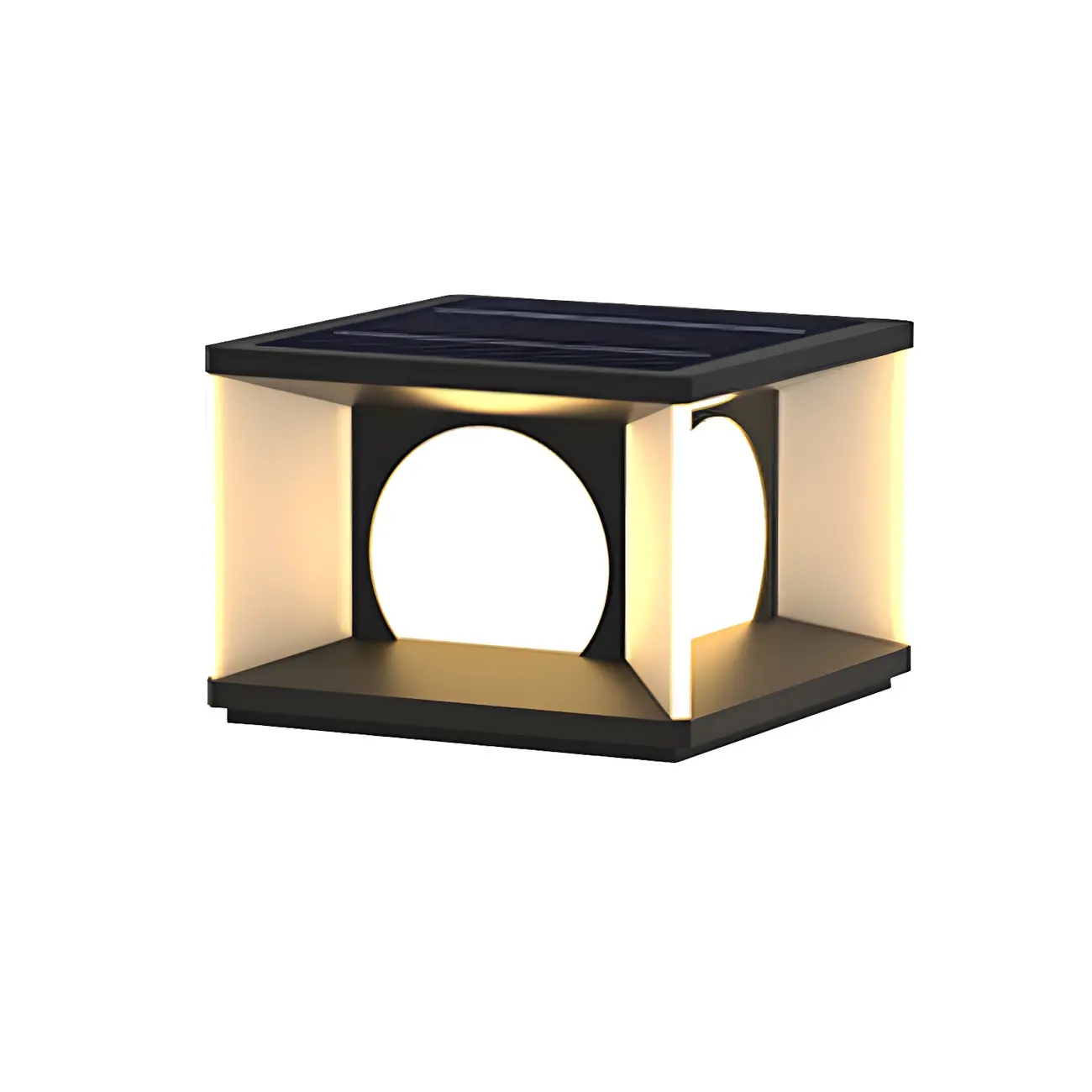 Warm Light Black Cube Solar LED Outdoor Post Lights | homeyfad