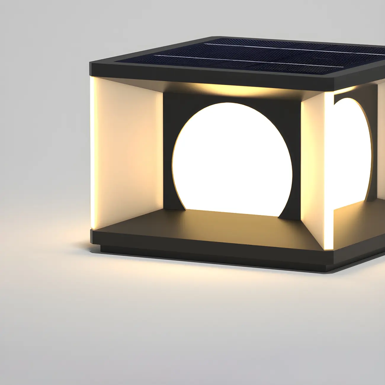Warm Light Black Cube Solar LED Outdoor Post Lights | homeyfad