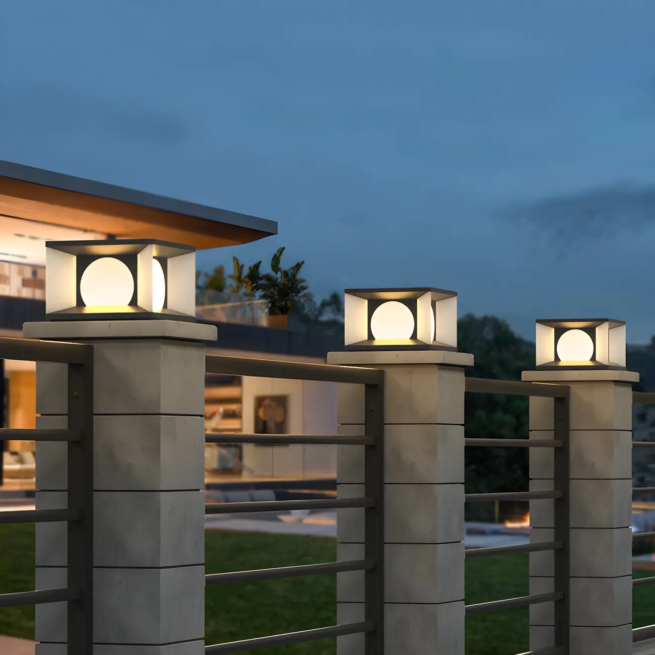 Warm Light Black Cube Solar LED Outdoor Post Lights | homeyfad