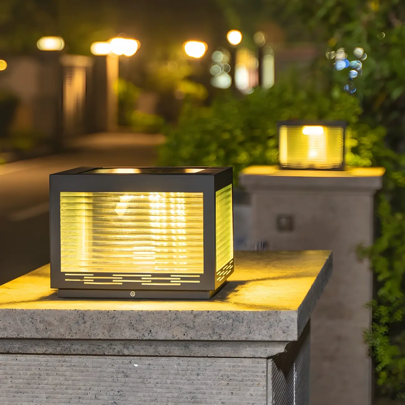 Simple Geometric Metal Glass Solar Post Cap Light Image - 1 | homeyfad