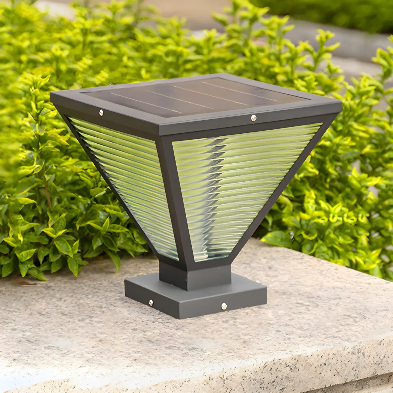 Simple Geometric Metal Glass Solar Post Cap Light Image - 2 | homeyfad