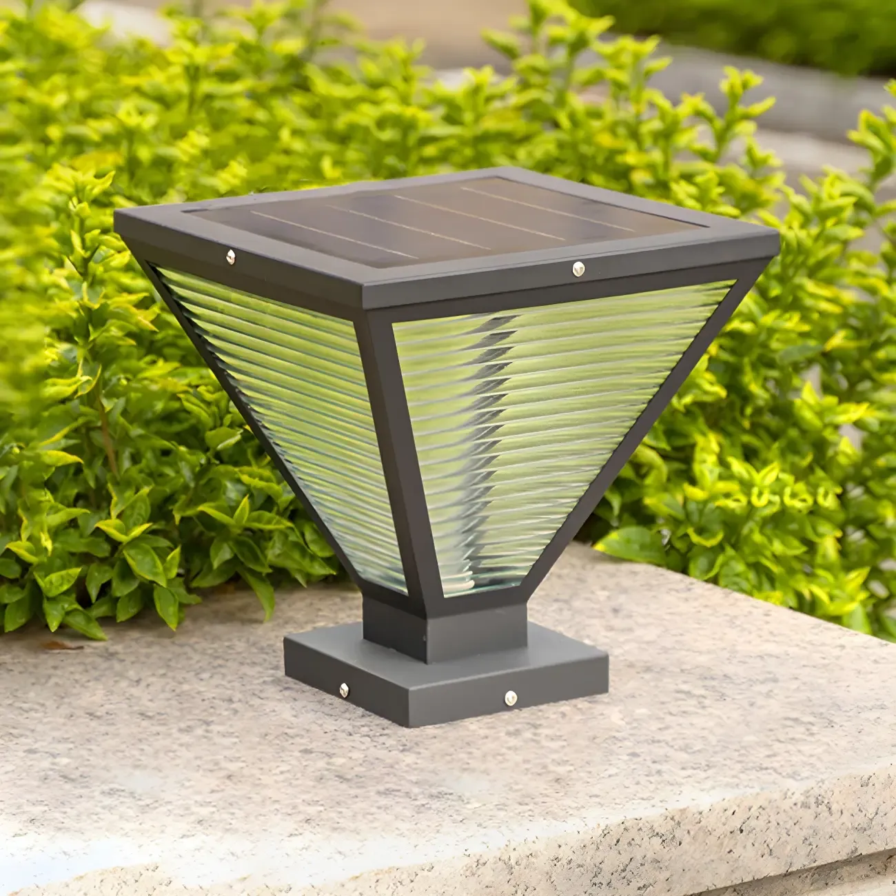 Simple Geometric Metal Glass Solar Post Cap Light Image - 2