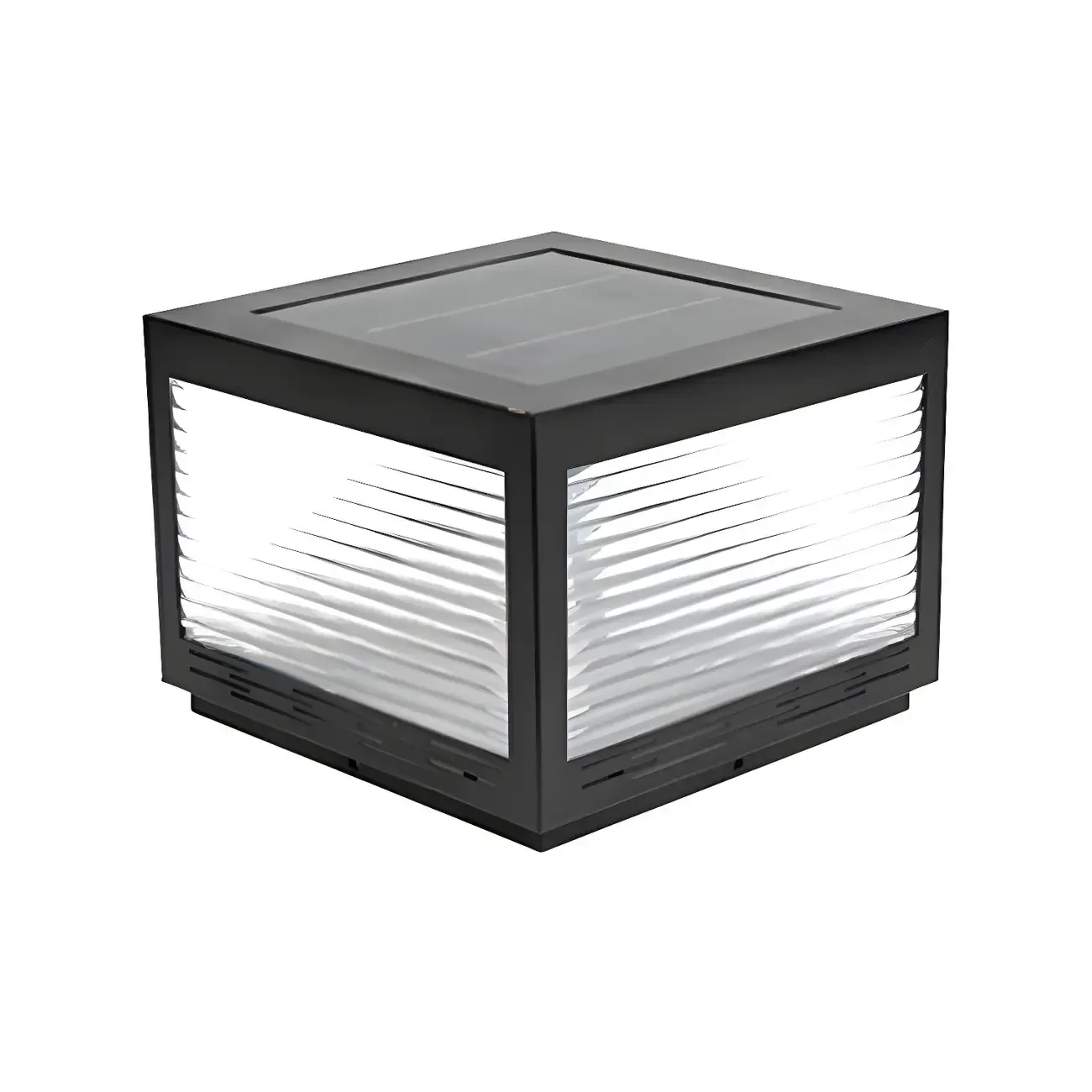 Simple Geometric Metal Glass Solar Post Cap Light Image - 3