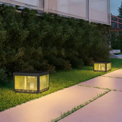 Simple Geometric Metal Glass Solar Post Cap Light Image - 5