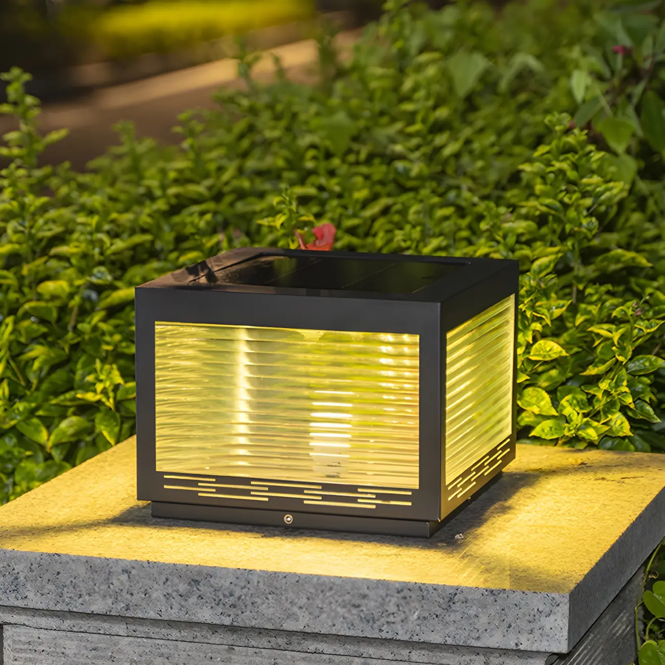 Simple Geometric Metal Glass Solar Post Cap Light Image - 6 | homeyfad