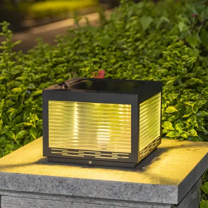 Simple Geometric Metal Glass Solar Post Cap Light Image - 6