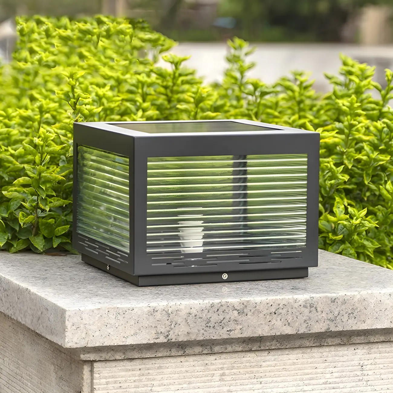 Simple Geometric Metal Glass Solar Post Cap Light Image - 12 | homeyfad