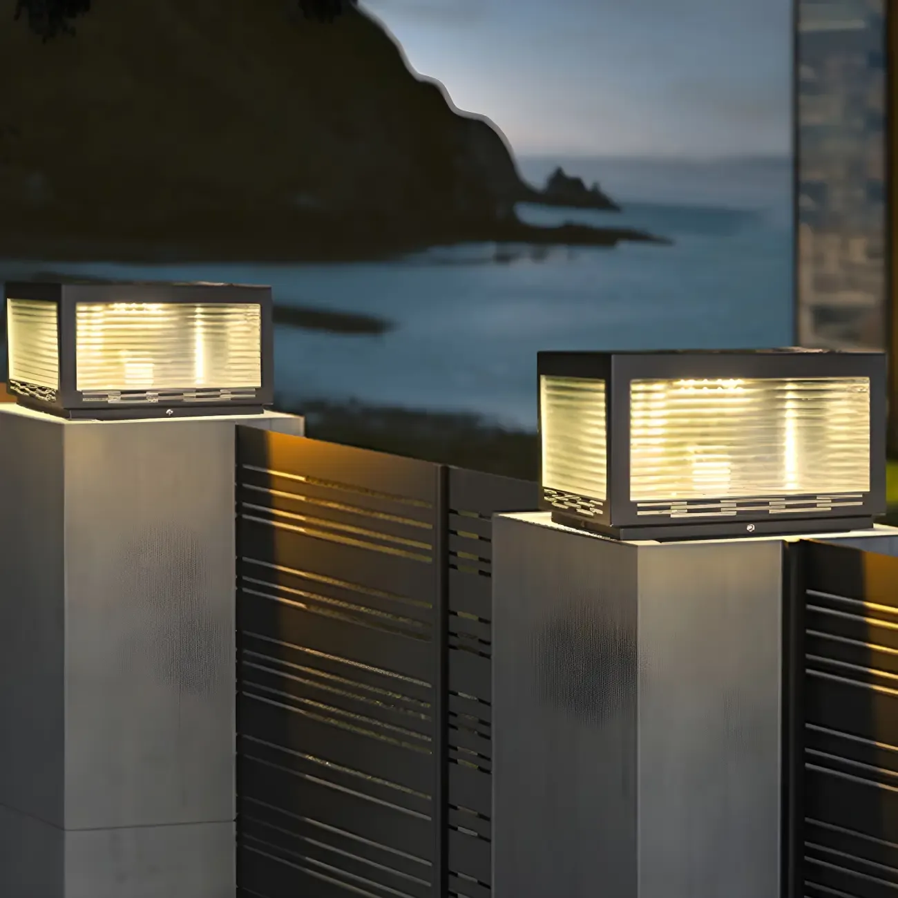 Simple Geometric Metal Glass Solar Post Cap Light Image - 13