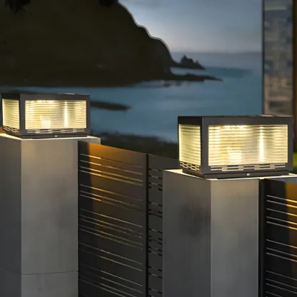 Simple Geometric Metal Glass Solar Post Cap Light Image - 13