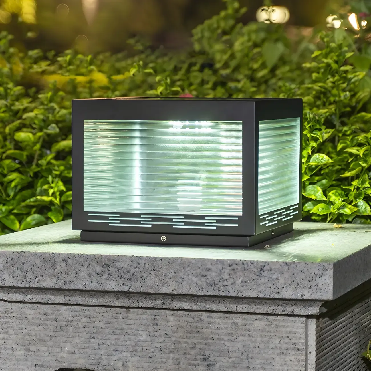 Simple Geometric Metal Glass Solar Post Cap Light Image - 16