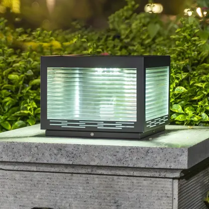 Simple Geometric Metal Glass Solar Post Cap Light Image - 16