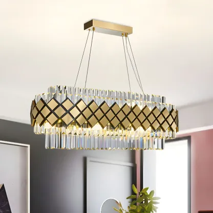 16-Light Modern Gold Crystal Oval Island Pendant Light Image - 1