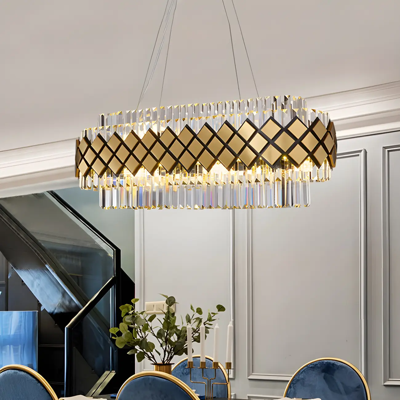 16-Light Modern Gold Crystal Oval Island Pendant Light Image - 2 | homeyfad