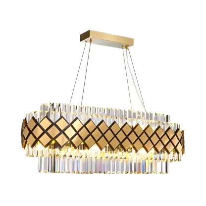 16-Light Modern Gold Crystal Oval Island Pendant Light Image - 3