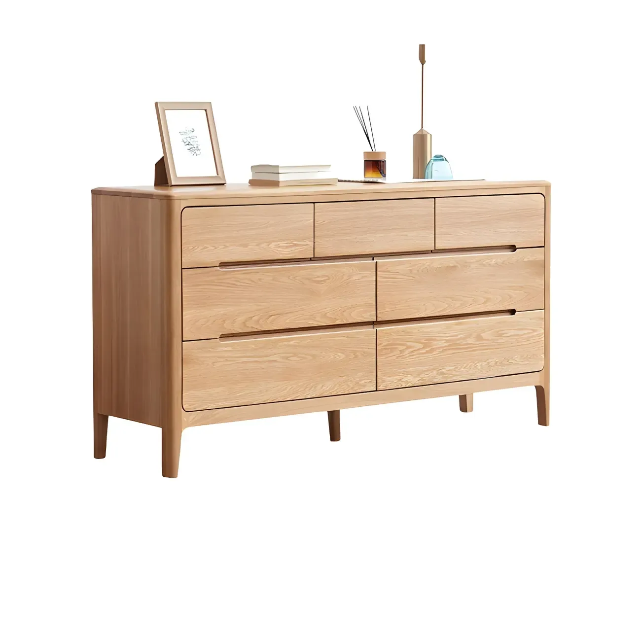 Traditional Natural Solid Wooden Double Dressers with Drawers Image - 3
