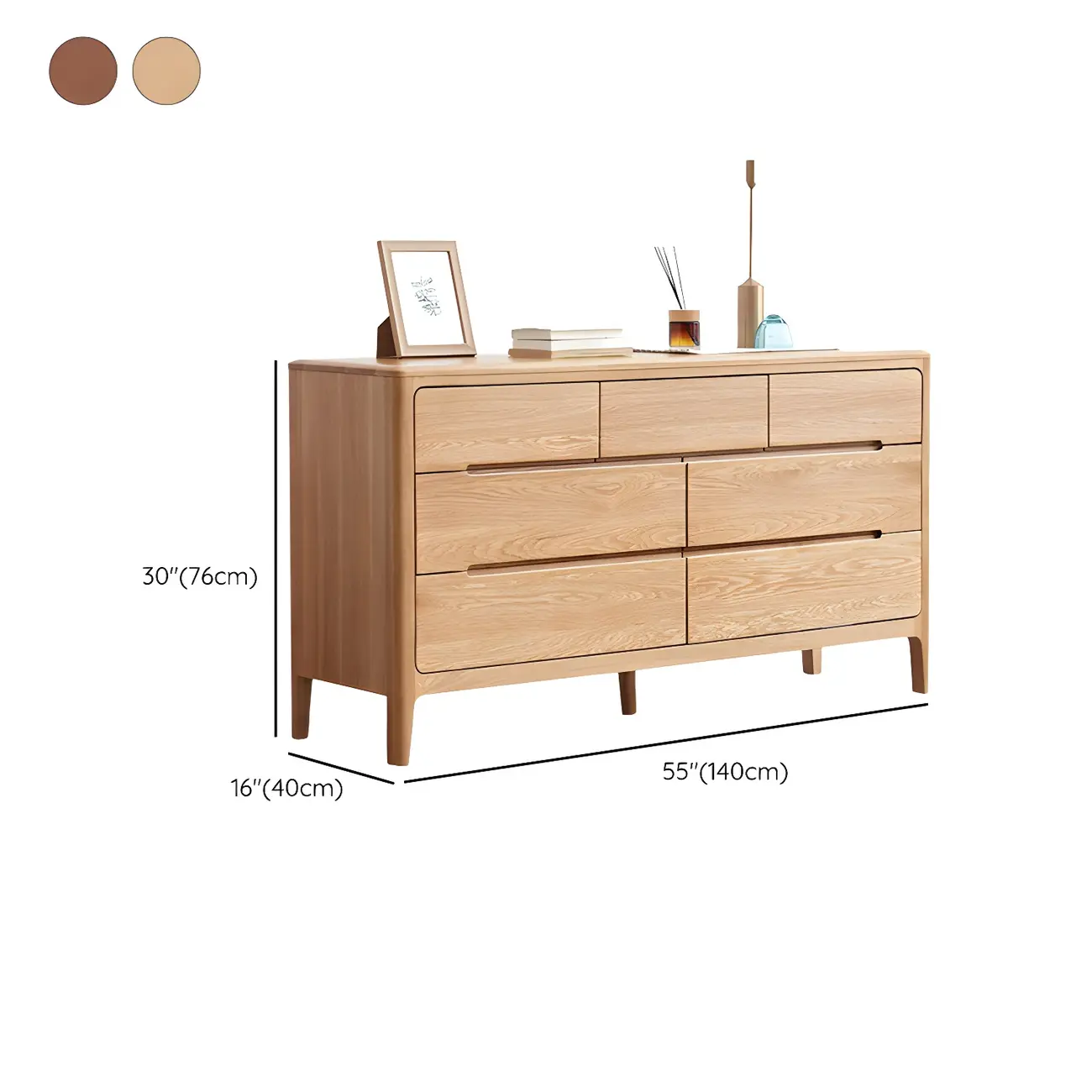 Traditional Natural Solid Wooden Double Dressers with Drawers #size