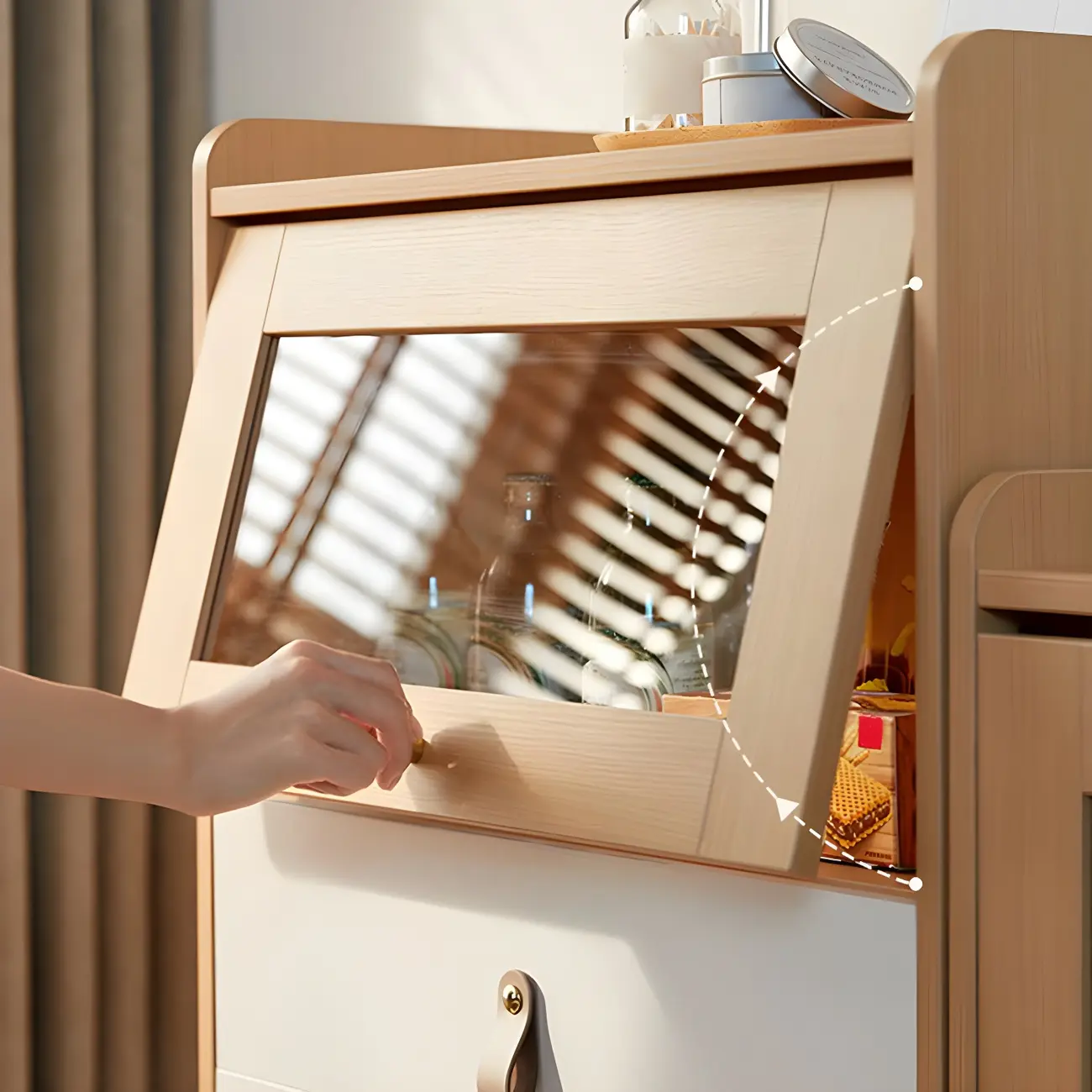 Minimalist Natural Wooden Vertical Dressers with Glass Doors Image - 11 | homeyfad