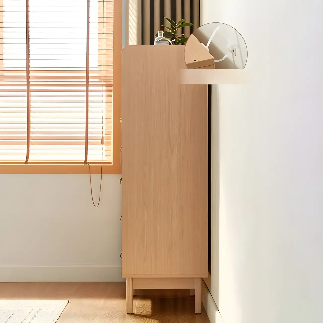 Minimalist Natural Wooden Vertical Dressers with Glass Doors Image - 15