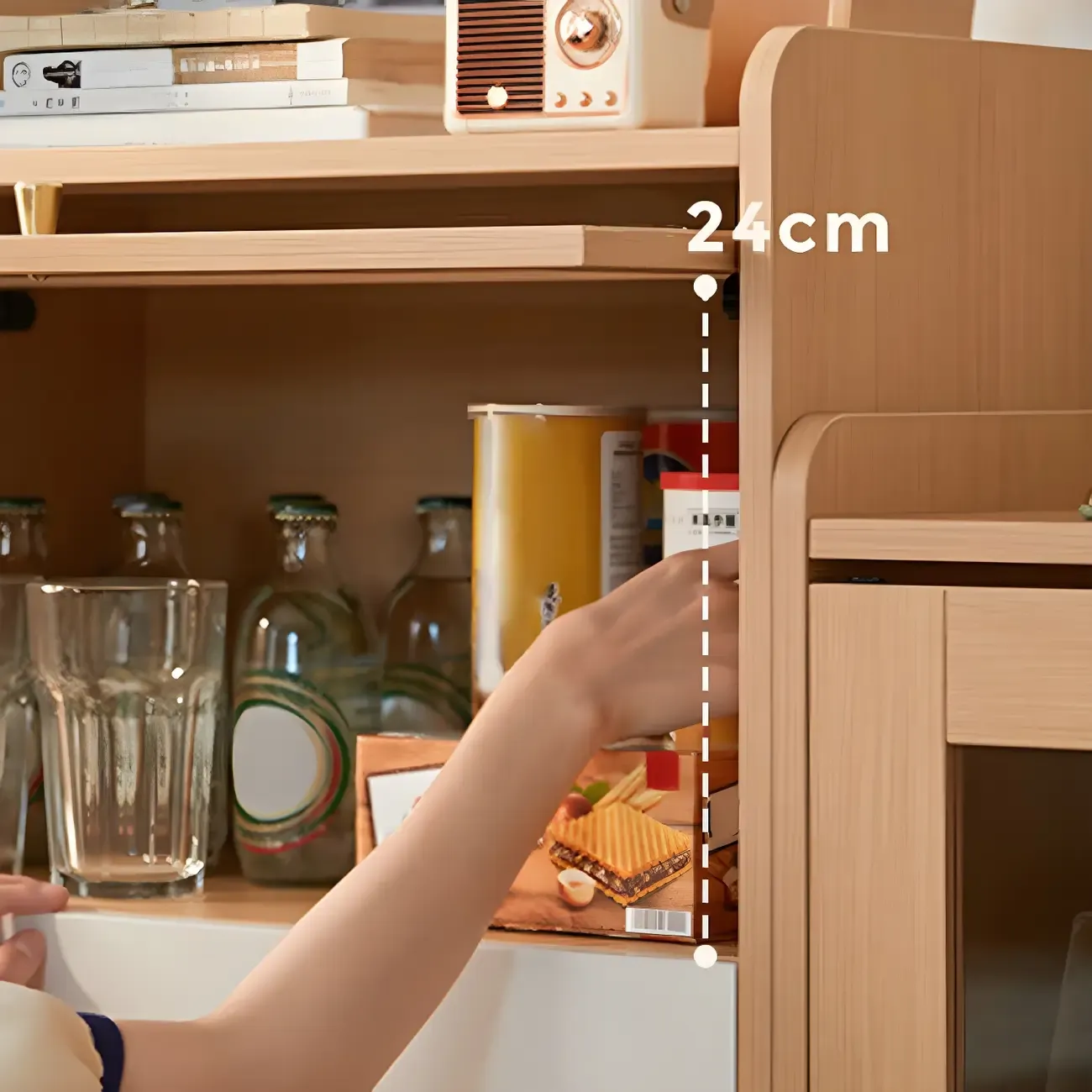 Minimalist Natural Wooden Vertical Dressers with Glass Doors Image - 17