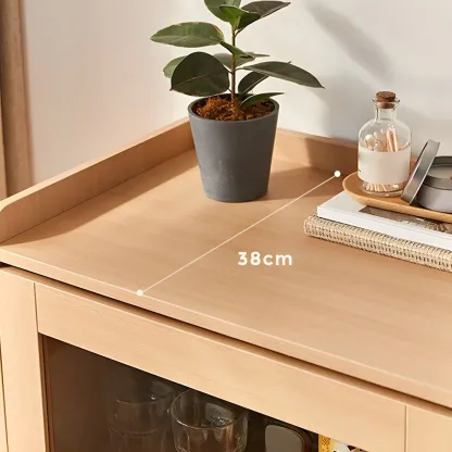 Minimalist Natural Wooden Vertical Dressers with Glass Doors Image - 18