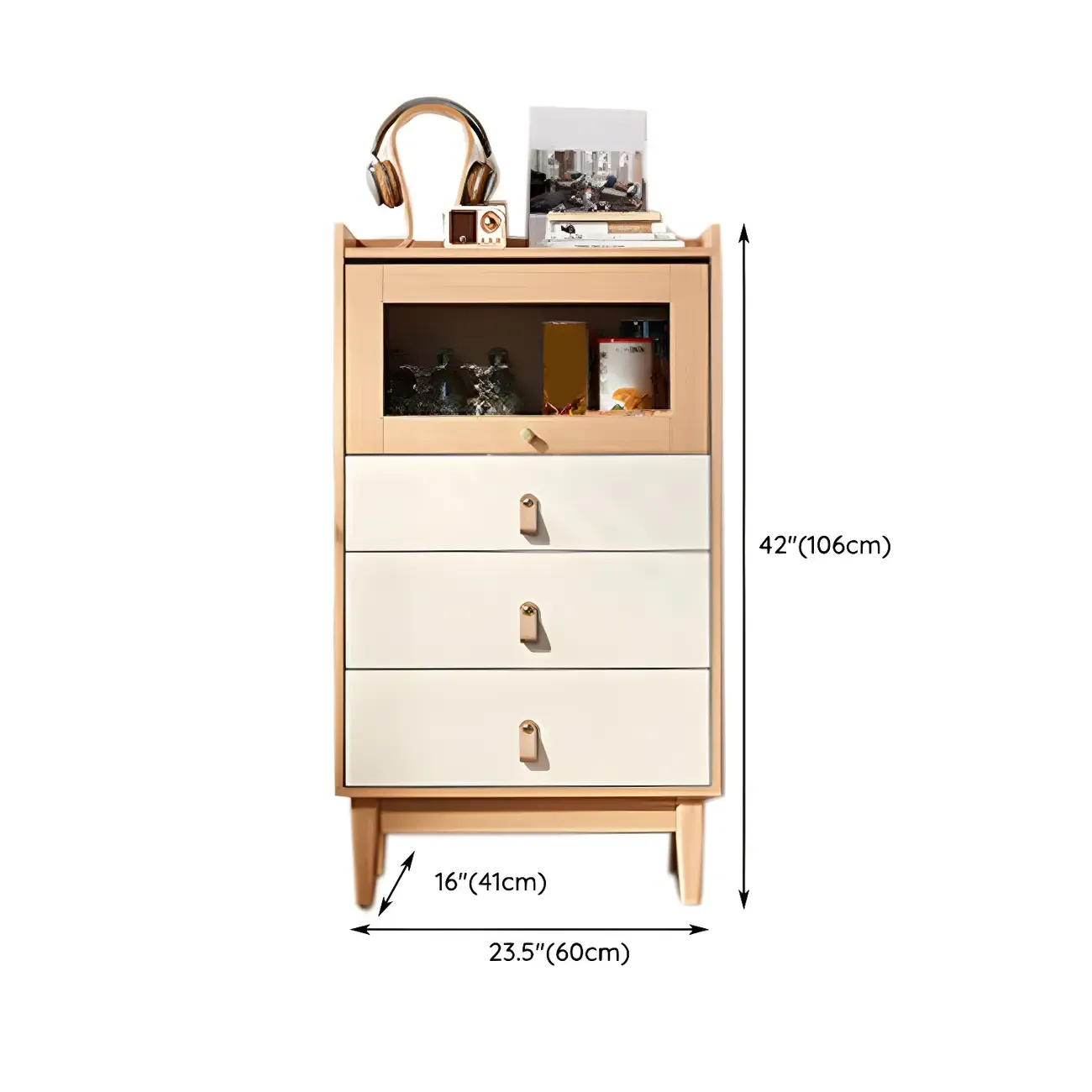 Minimalist Natural Wooden Vertical Dressers with Glass Doors #size